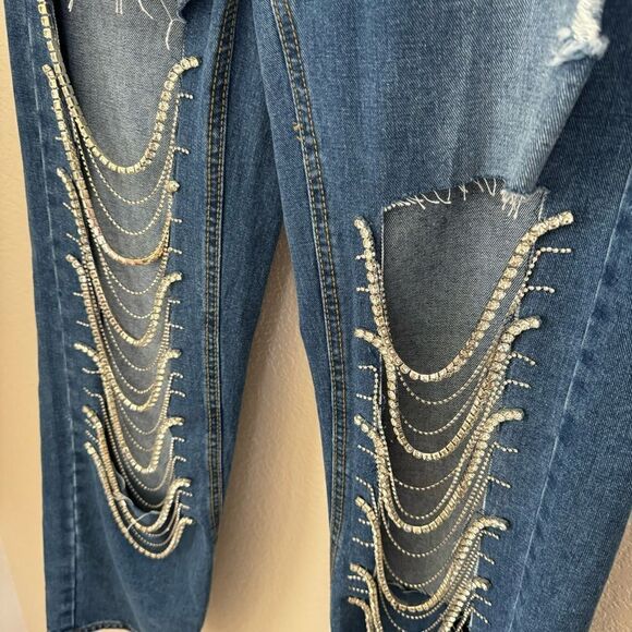 NWT Kiwi RHINESTONE CUT-OUT JEANS - Picture 6 of 10